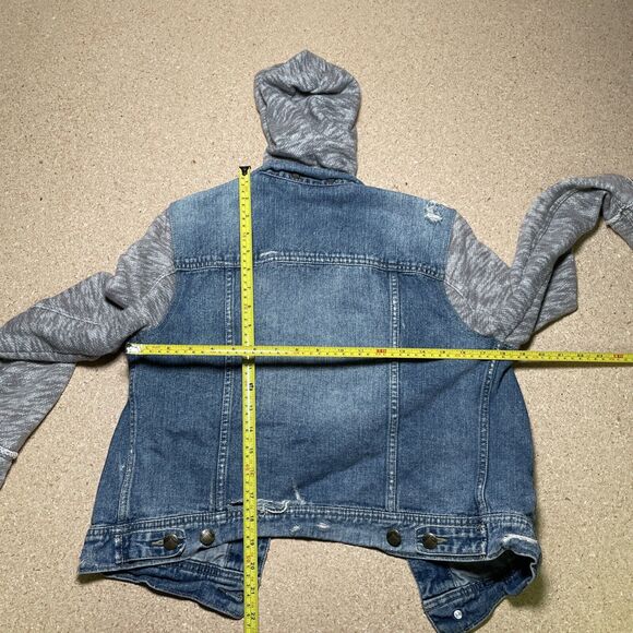 Free People Jacket Denim And Knit Hooded  Y2K  Distressed Indie size M A3 - Picture 7 of 7